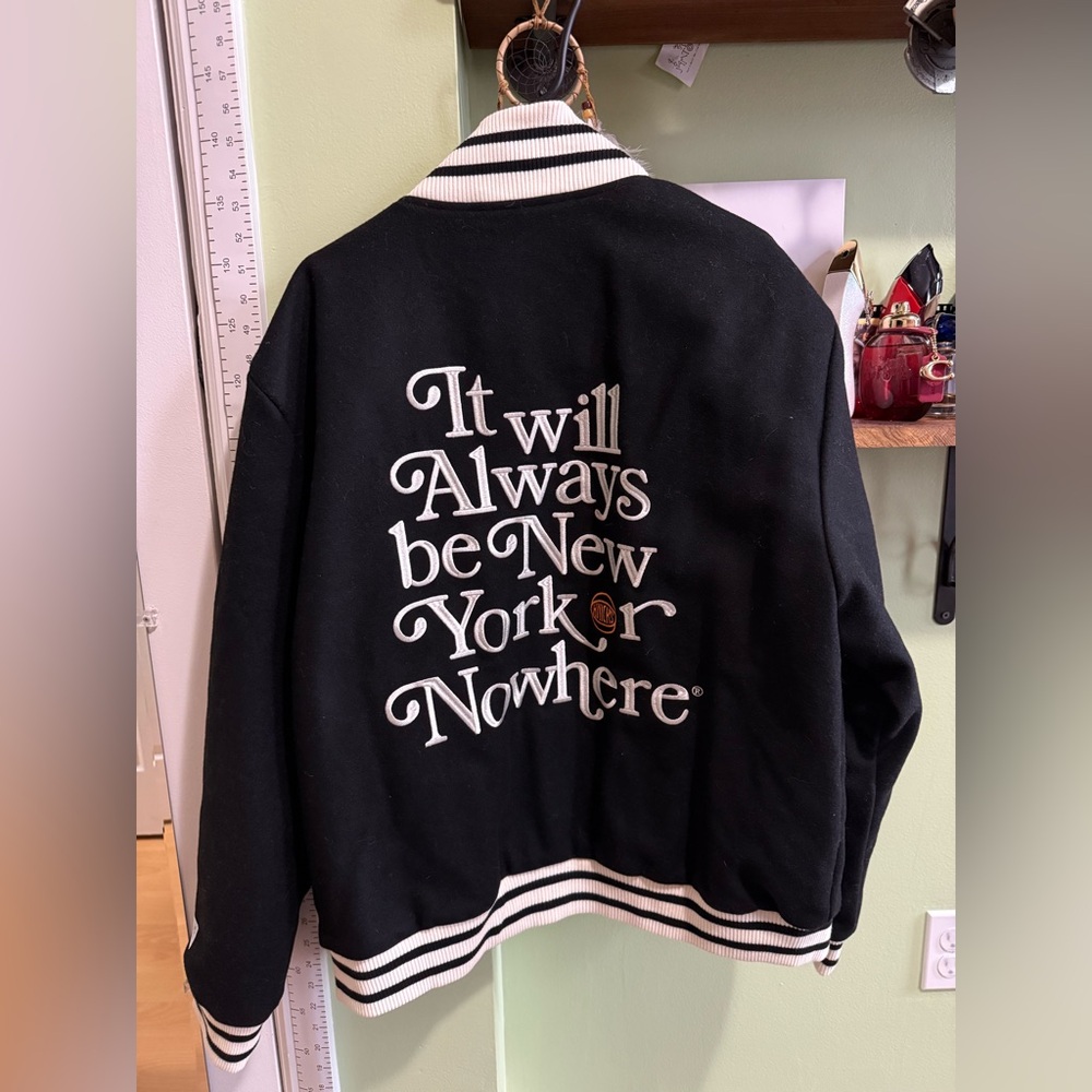 Classic Black Varsity Jacket with White Accents